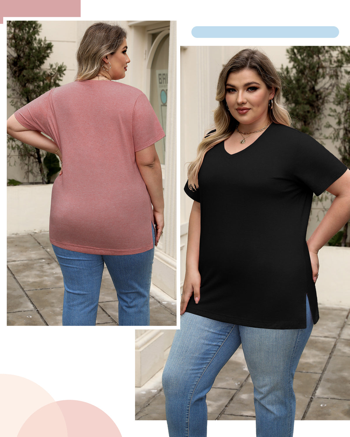 VILIGO Casual V-Neck Plain Tees – Set of 4, Assorted Colors, Flat Hem Soft and Comfortable Womenswear womens basic shirts Summer Top Minimalist Shortsleeve Plus Size Outfits Tshirt Vneck Streetwear