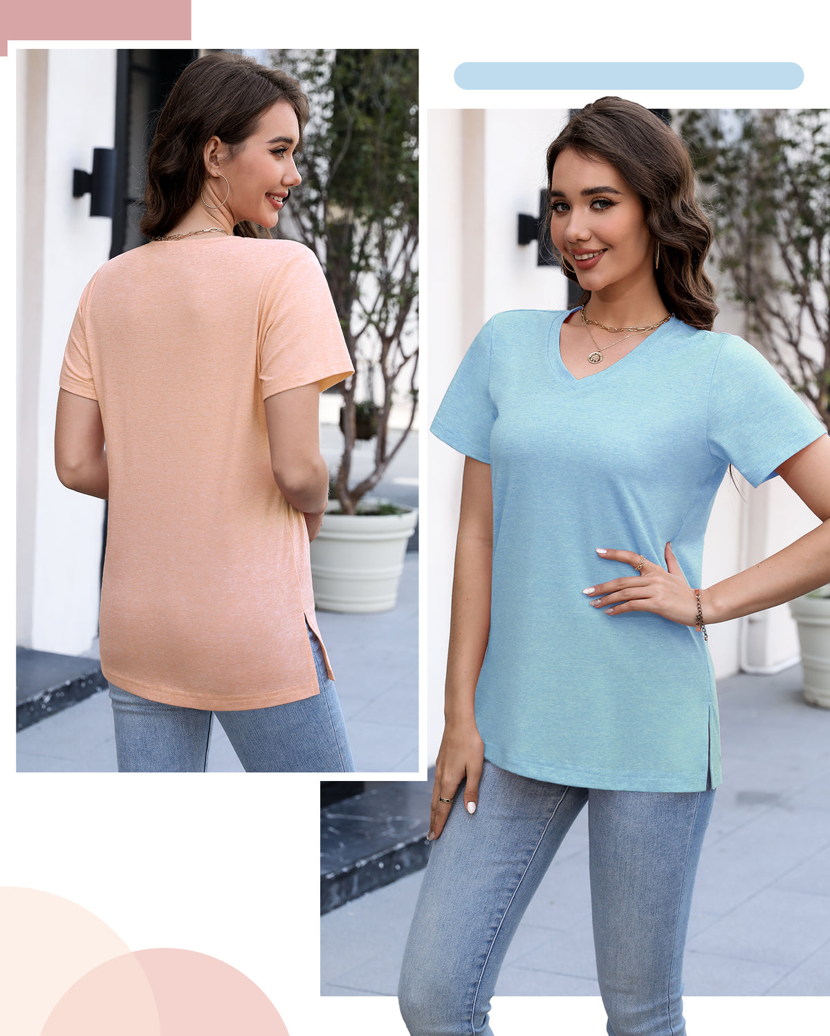 VILIGO Casual V-Neck Plain Tees – Set of 4, Assorted Colors, Flat Hem Soft and Comfortable Womenswear womens basic shirts Summer Top Minimalist Shortsleeve Plus Size Outfits Tshirt Vneck Streetwear
