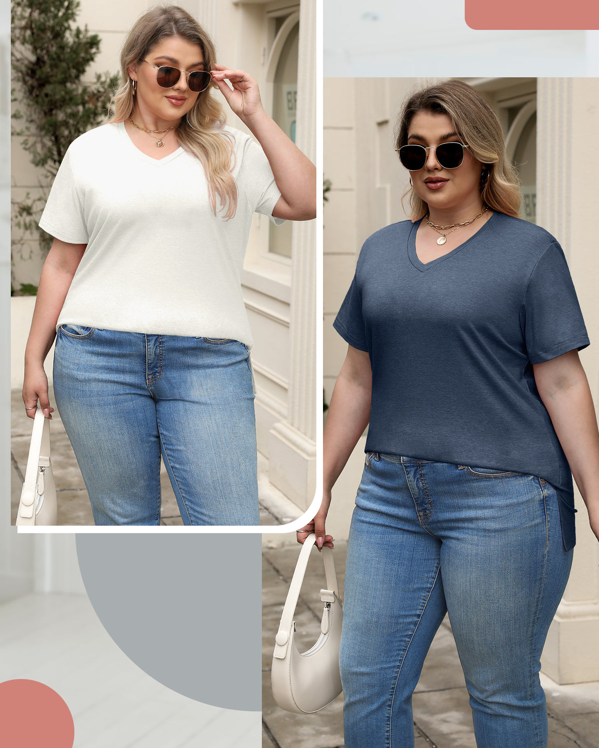 VILIGO Casual V-Neck Plain Tees – Set of 4, Assorted Colors, Flat Hem Soft and Comfortable Womenswear womens basic shirts Summer Top Minimalist Shortsleeve Plus Size Outfits Tshirt Vneck Streetwear